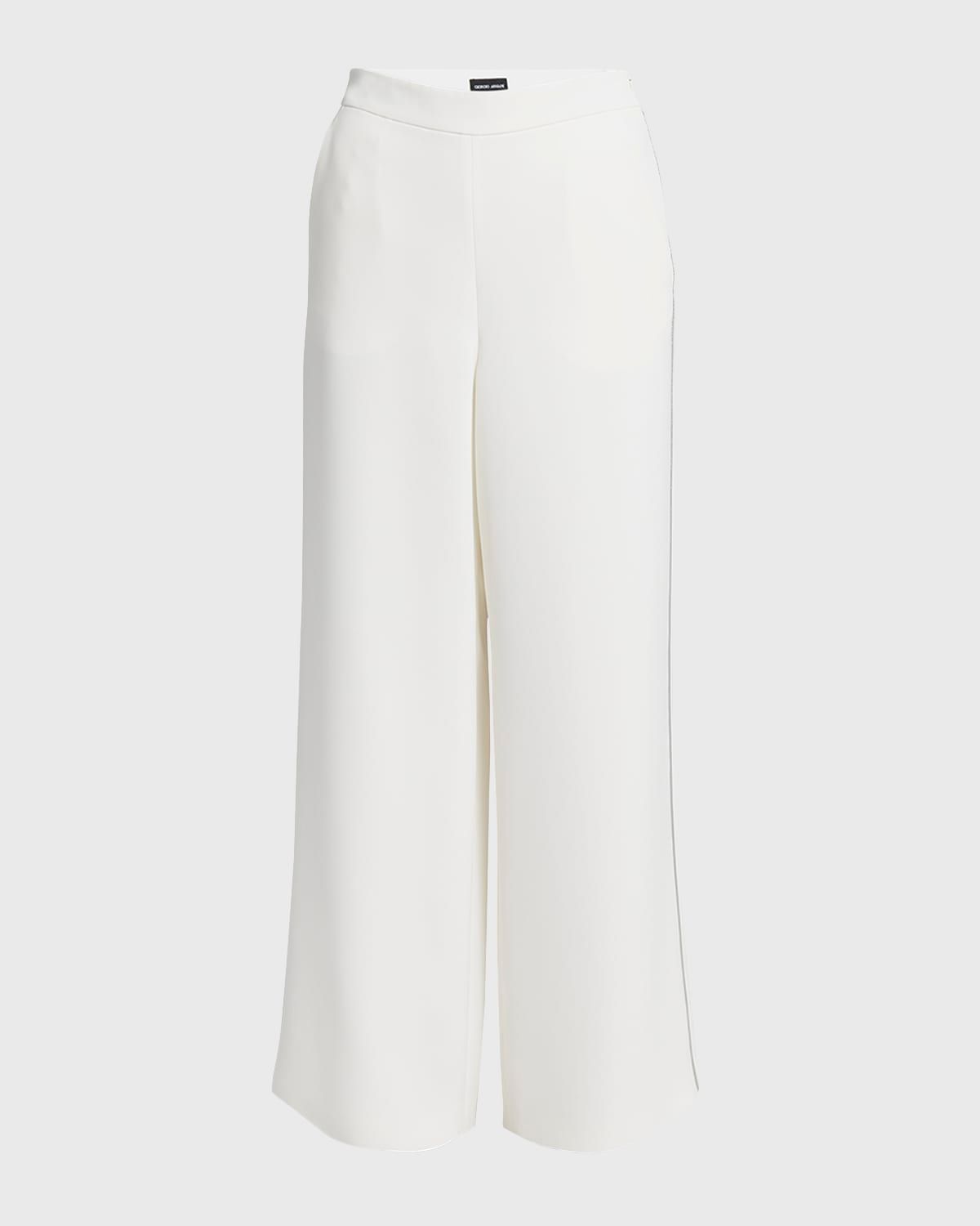 Side Piping Wide-Leg Silk Trousers