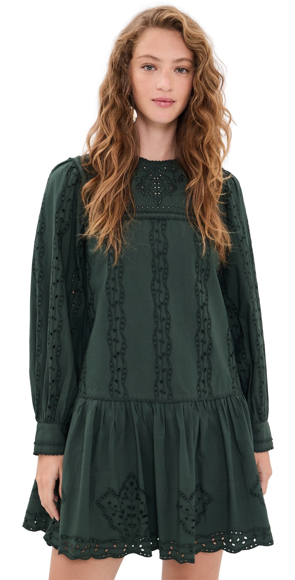 Ulla Johnson Keira Eyelet Cotton Mini Dress Cypress 00