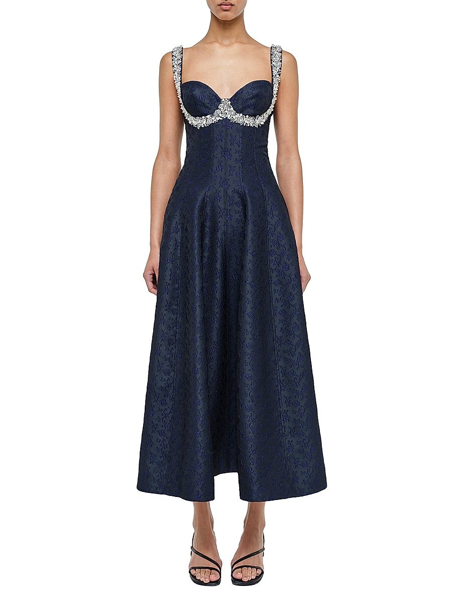 Women's Charlotte Embellished Jacquard Midi-Dress - Midnight - Size 0