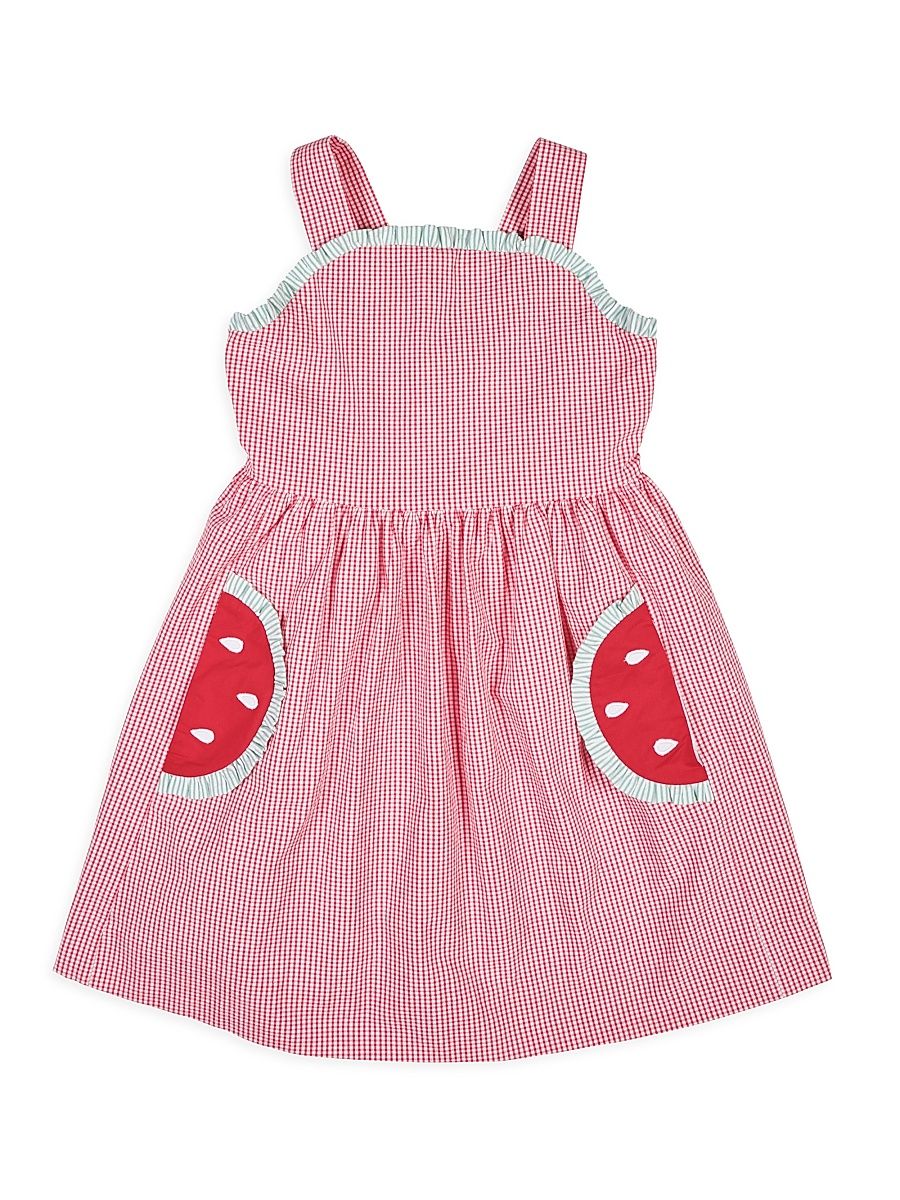 Little Girl's & Girl's Watermelon-Appliqué Check Seersucker Dress - Red - Size 8