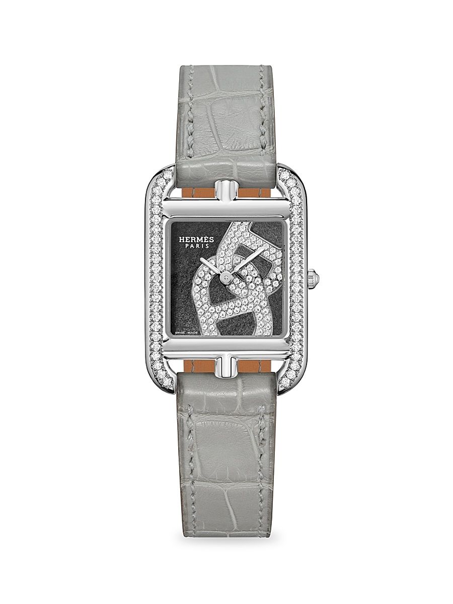 Women's Cape Cod 31MM Chain D'Ancre Stainless Steel, Diamond & Alligator Strap Watch - Grey