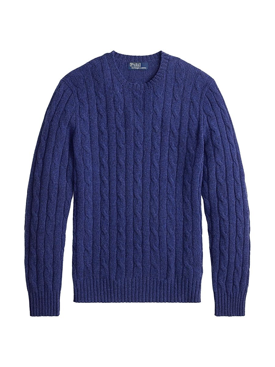Men's Cable-Knit Cashmere Crewneck Sweater - Rustic Navy Heather - Size XXL