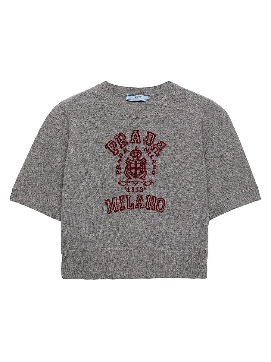 Women's Wool and Cashmere Intarsia Sweater - Grey - Size 8