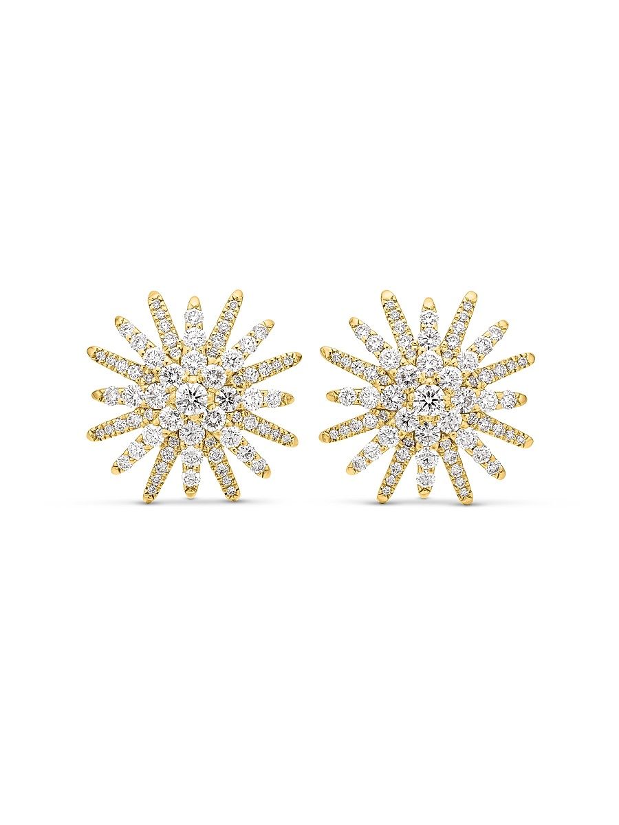 Women's Starburst Stud Earrings in 18K Yellow Gold with Diamonds, 19MM - Diamond