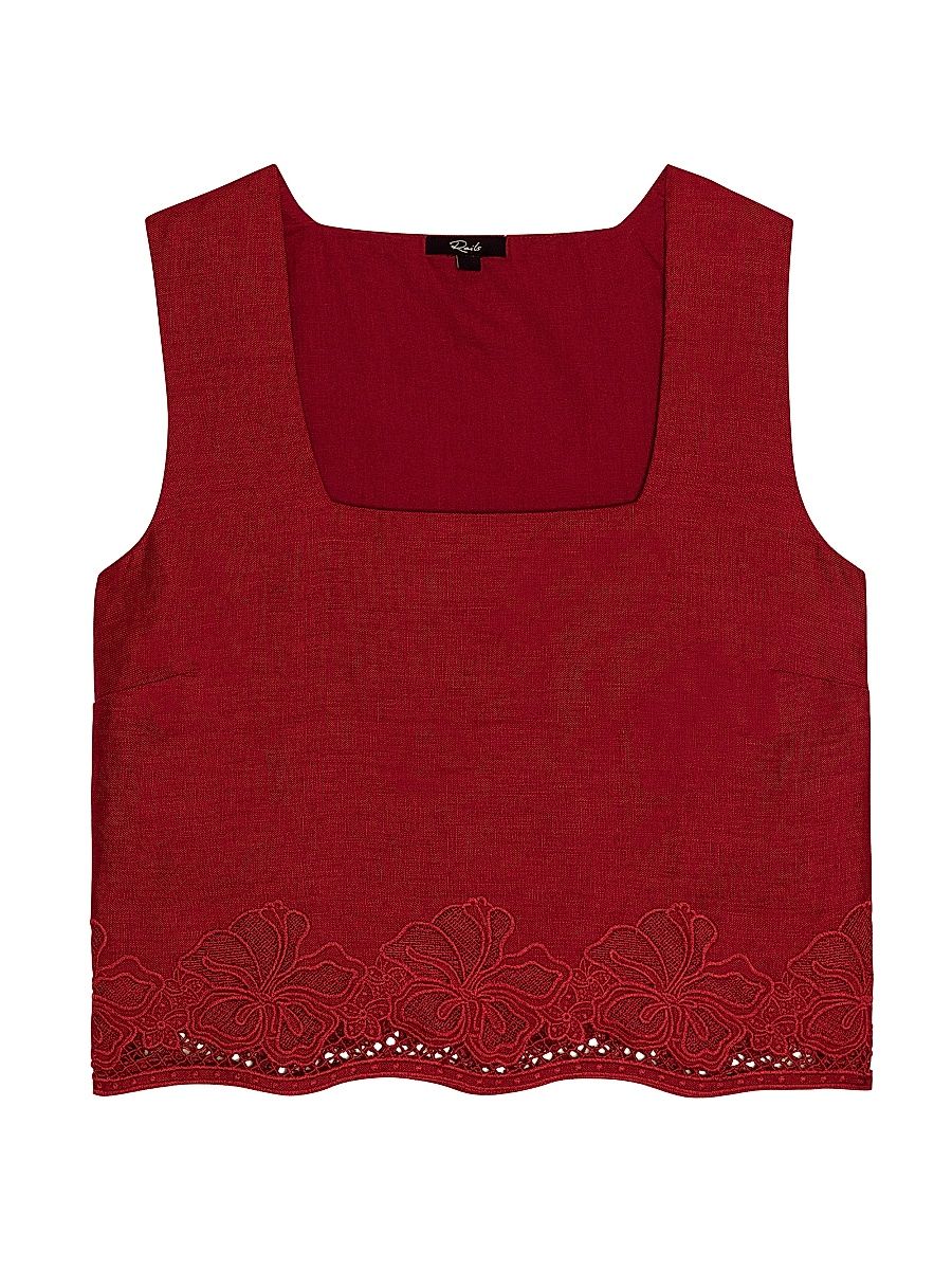 Women's Akira Linen Embroidered Top - Berry Hibiscus Embroidery - Size XL