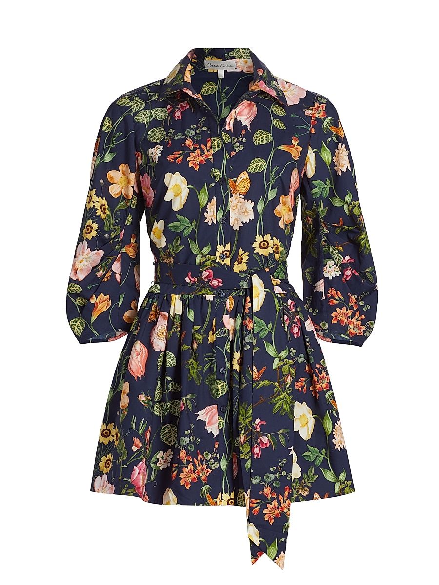 Women's Raya Floral Cotton Minidress - Stems Evening Blue - Size 2