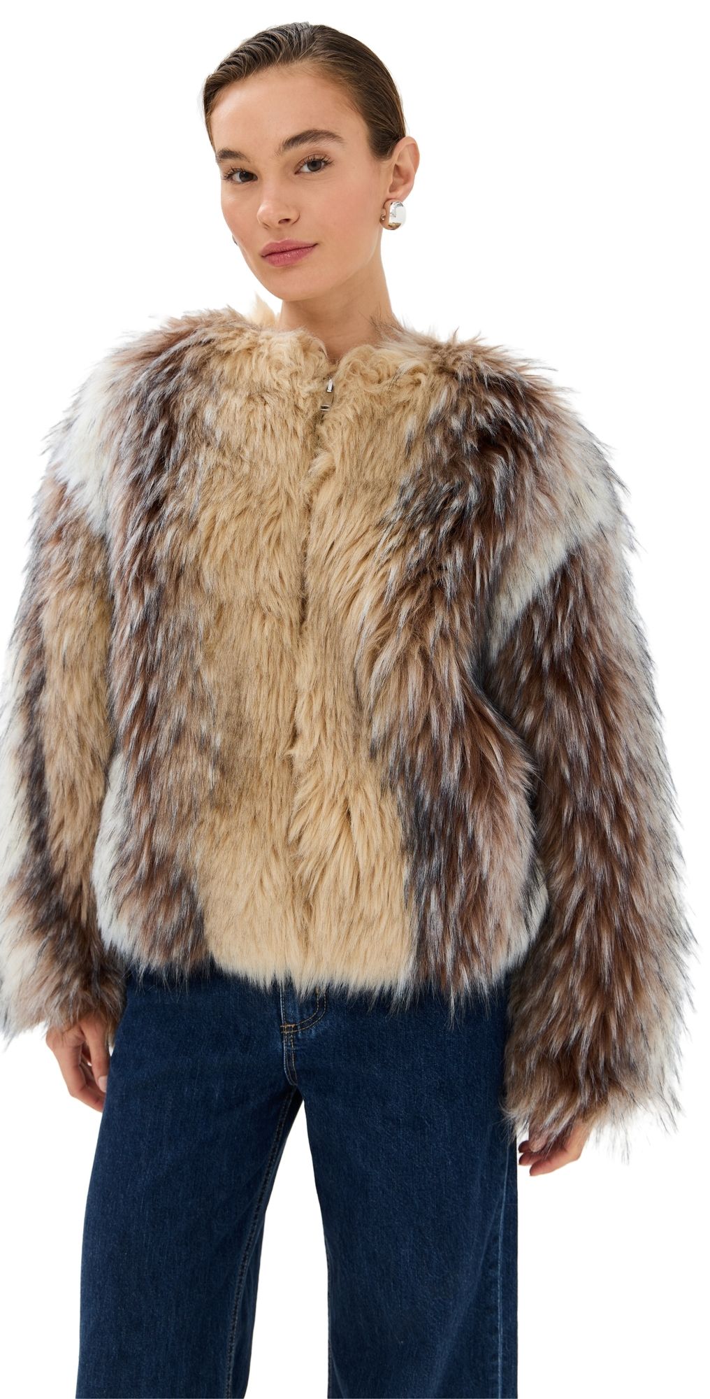 HALFBOY Faux Fur Bomber Camel/Black/Off White S
