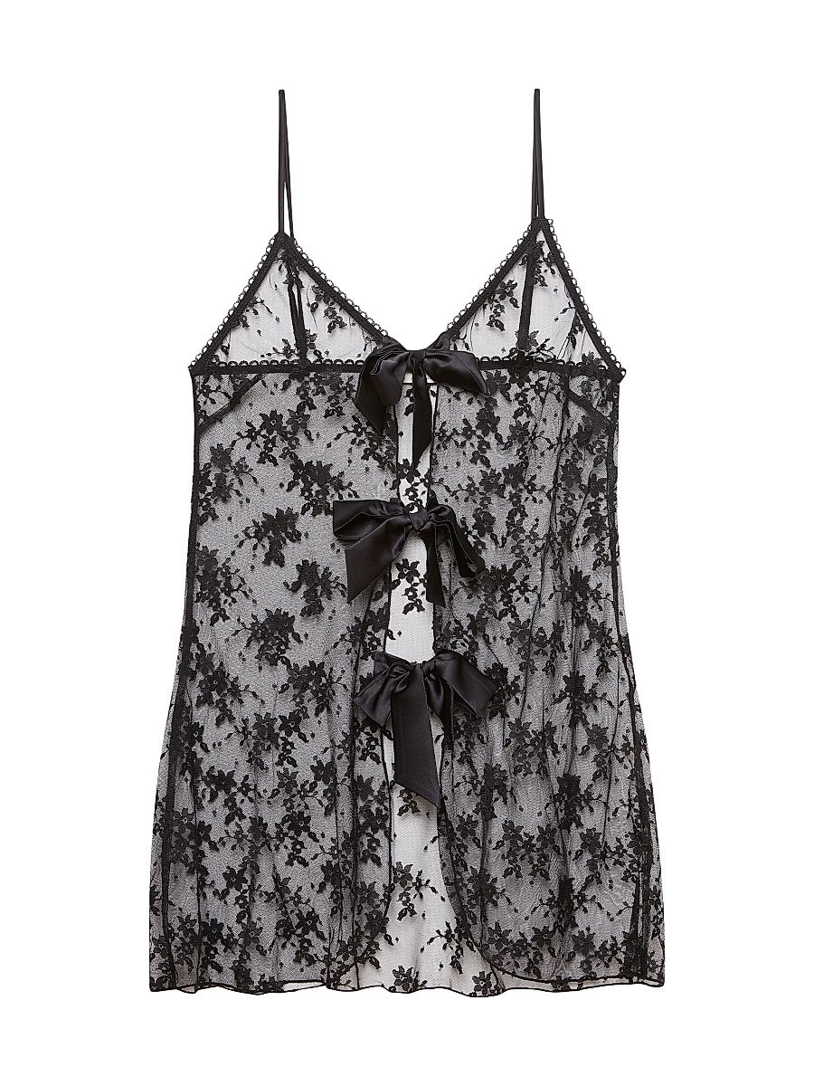 Women's Untie Me Nightie Sheer Floral Lace Night Slip - Black - Size Medium