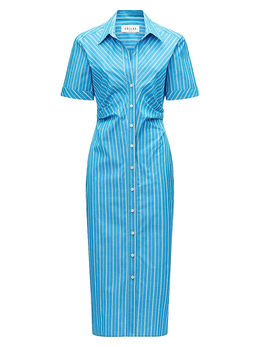 Women's Lou Fitted Shirt Dress - Blue Stripe - Size 16