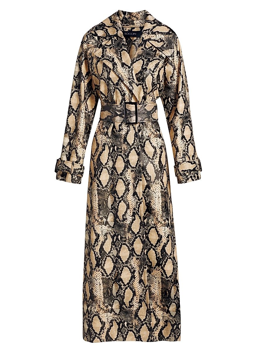 Women's Chloe Snakeskin Faux Leather Trench Coat - Python - Size XL