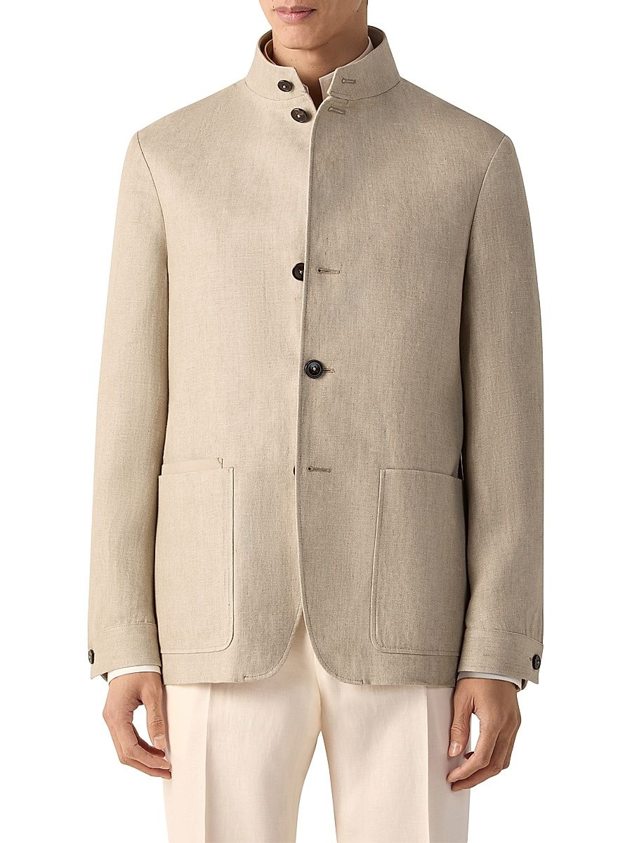 Men's Oasi Lino Il Conte Jacket - Light Taupe - Size 48
