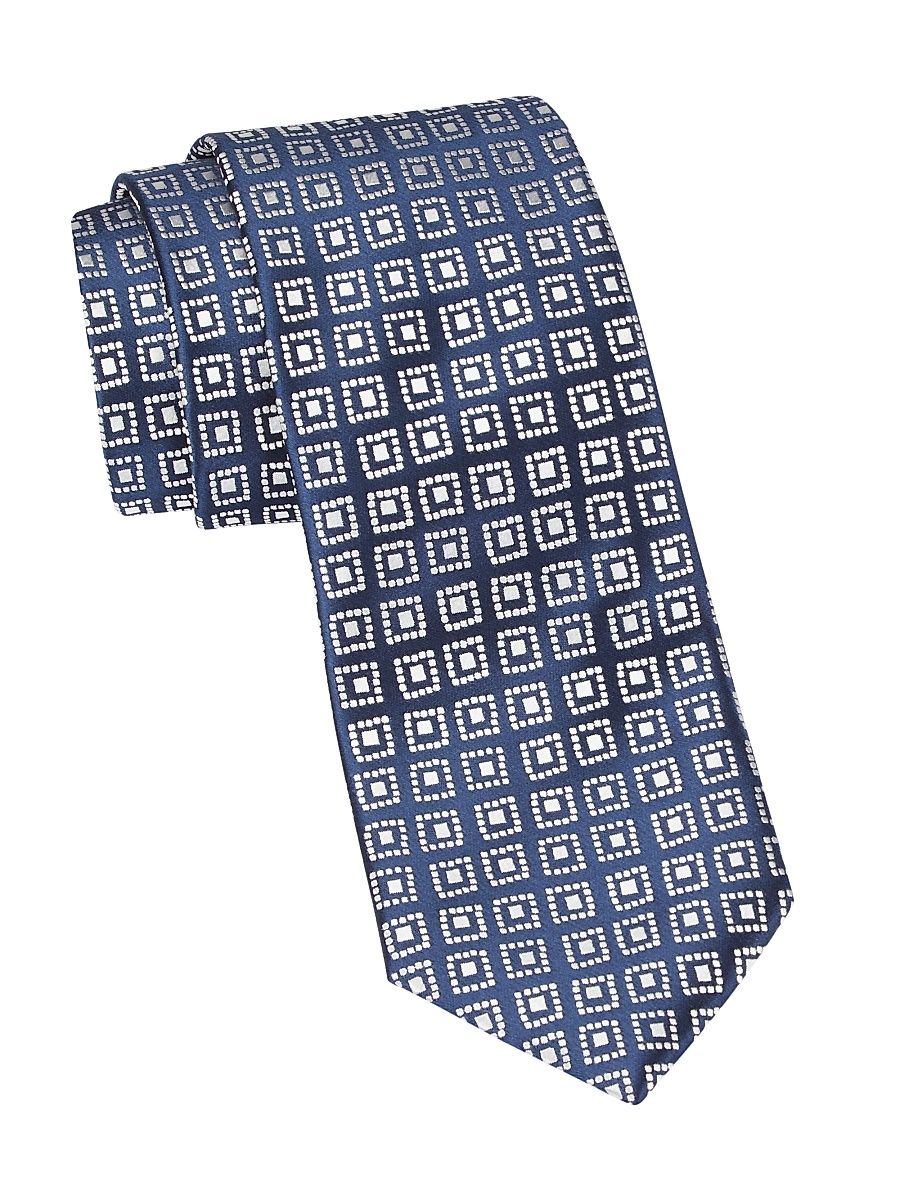 Men's Geobean Woven Silk Tie - Navy White