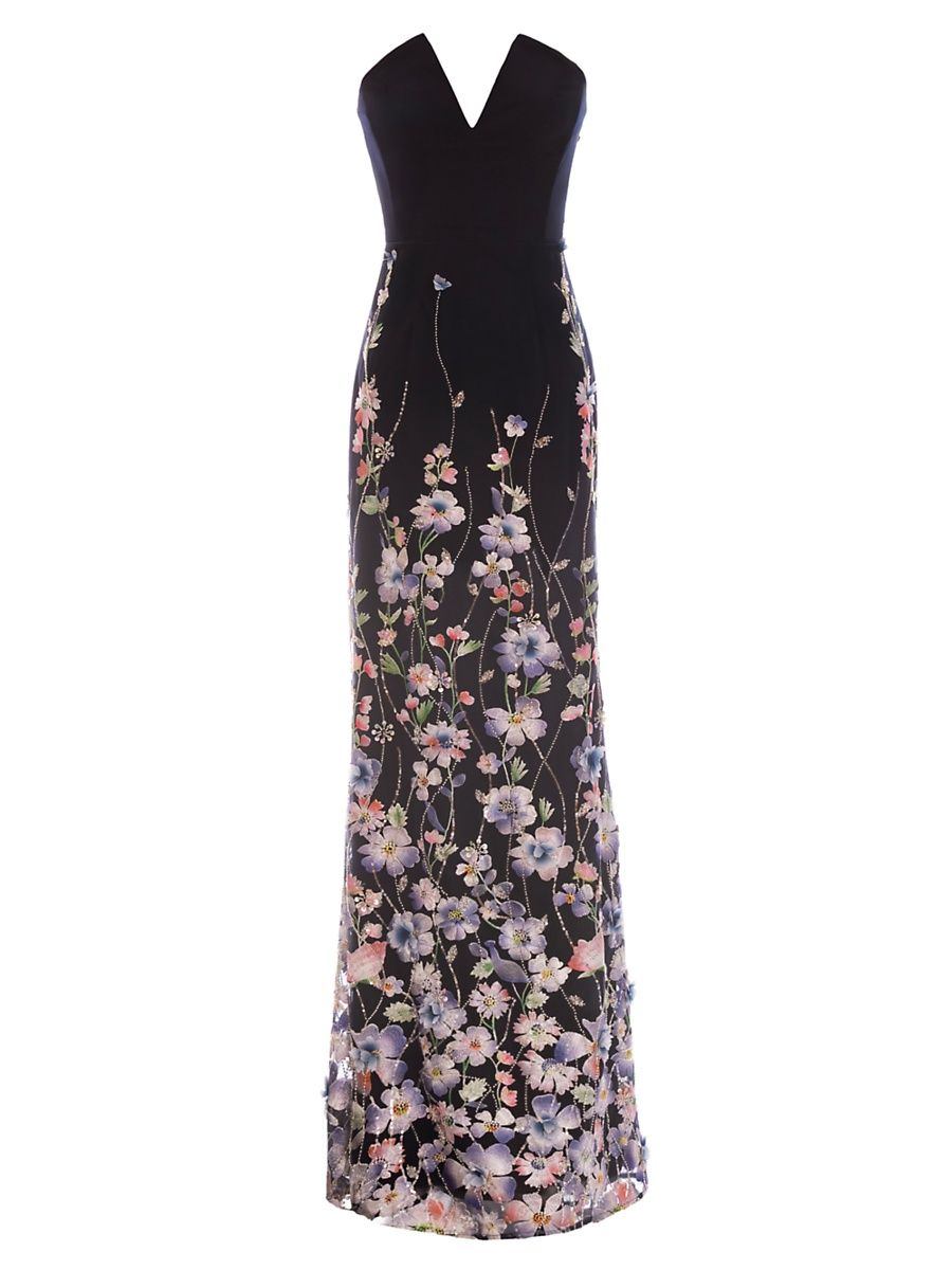 Women's Fernanda Embroidered Strapless Gown - Navy Multi - Size XXL