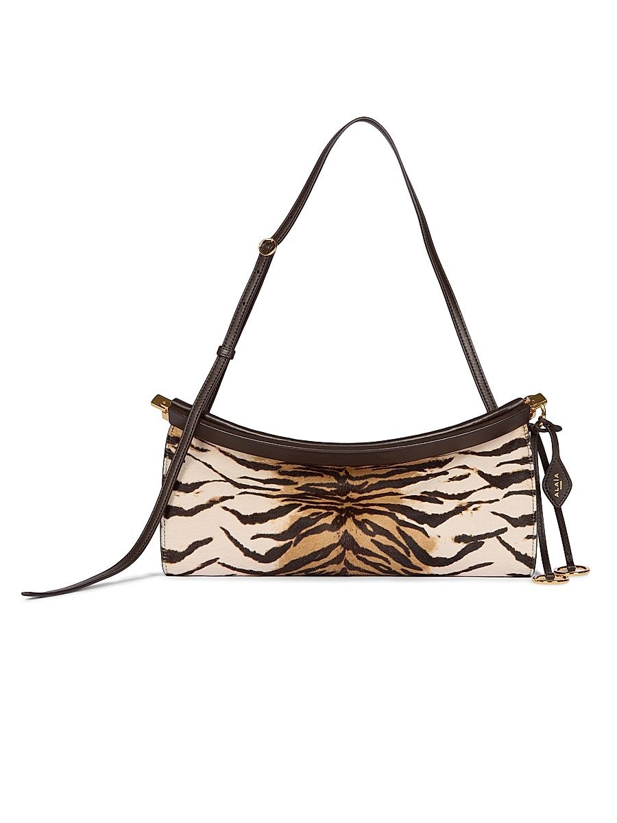 Women's Le Clik East West Tiger Calf Hair Medium Shoulder Bag - Naturel