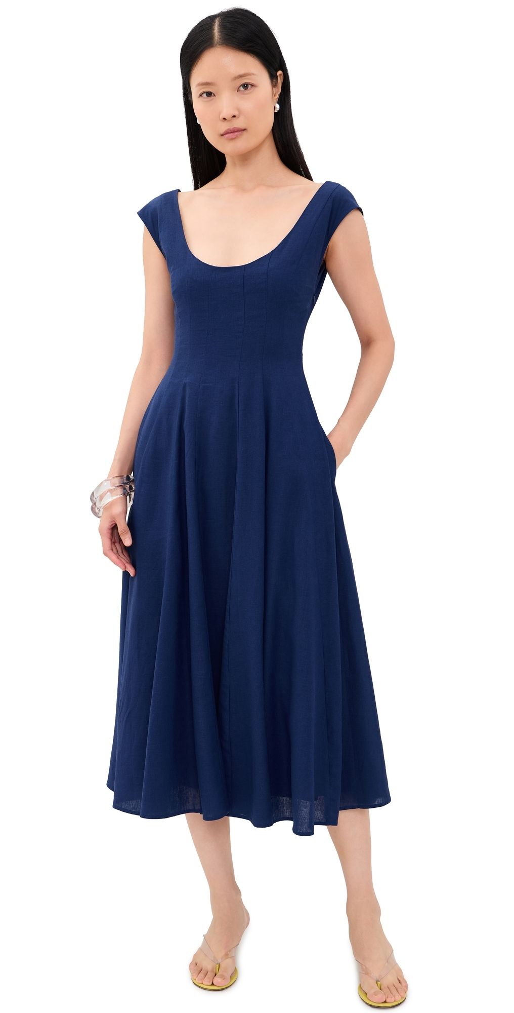 GUIZIO Leila Linen Dress NAVY L