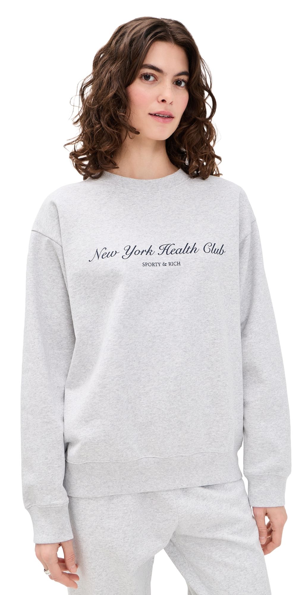 Sporty & Rich New York Health Club Crew Neck Sweatshirt Heather Gray XS