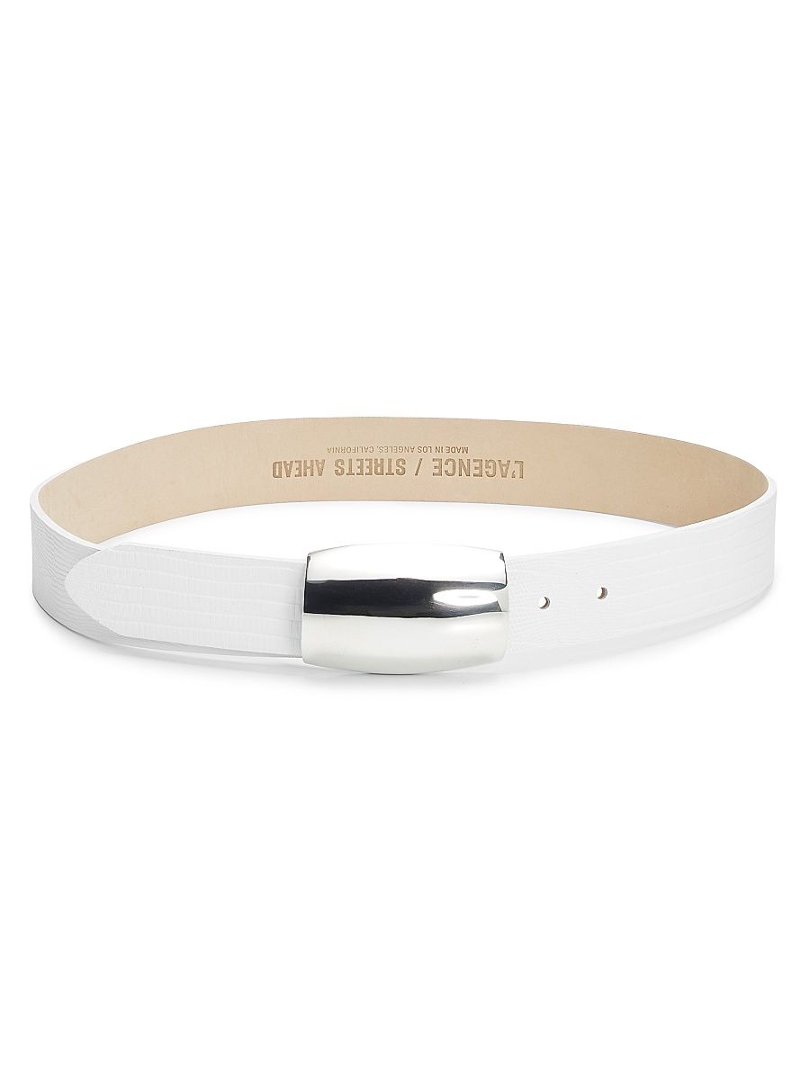 Women's Milou Domed Lizard Embossed Leather Belt - White Lizard Embossed - Size Large