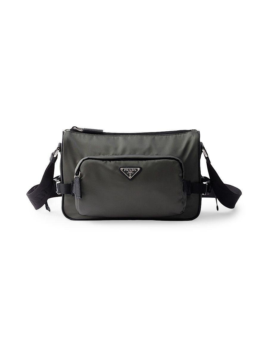 Men's Re-Nylon and Saffiano Leather Shoulder Bag - Green