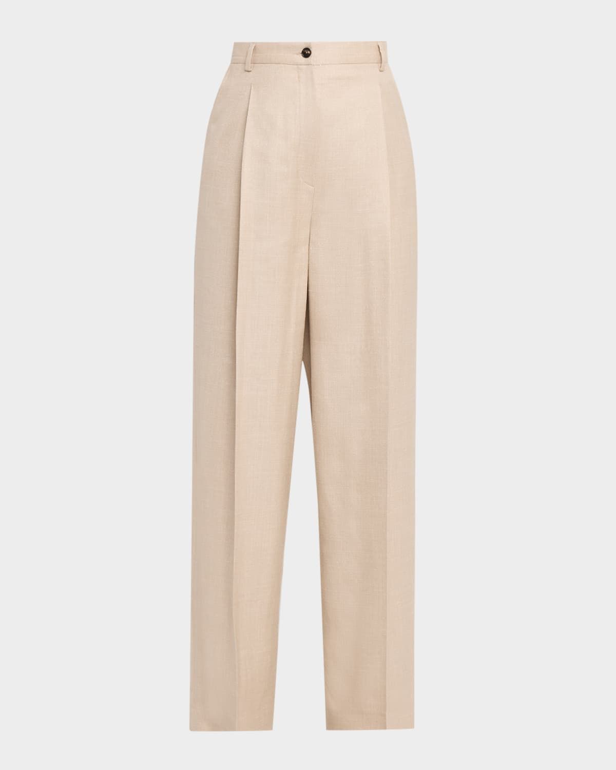 Pleated Wool-Silk Wide-Leg Pants