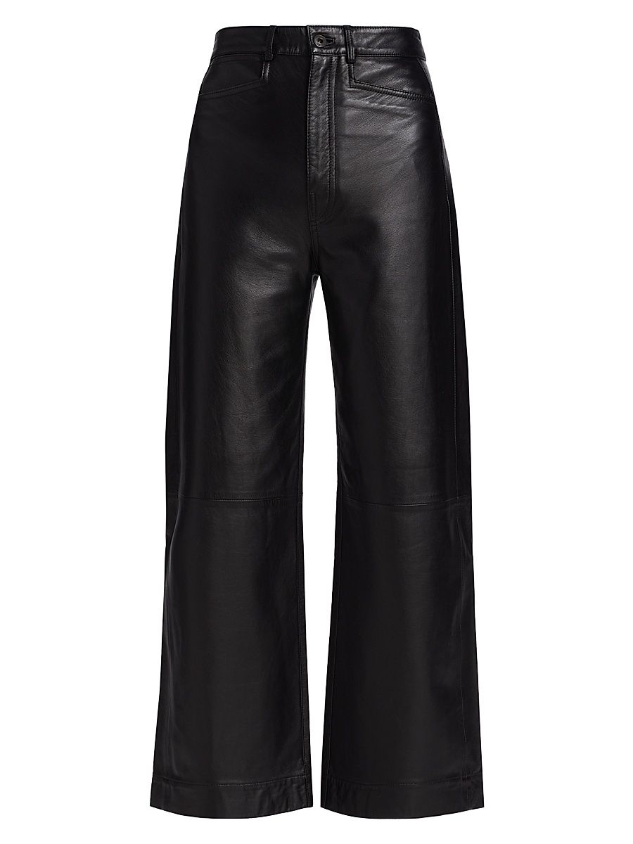 Women's Nappa Leather Wide-Leg Culottes - Black - Size 6