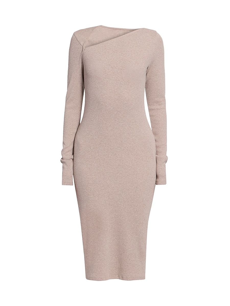Women's Rib-Knit Cotton-Wool Sheath Midi Dress - Taupe - Size XS