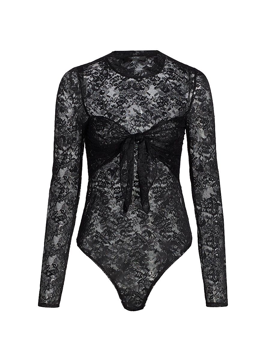 Women's Giselle Tie-Front Lace Bodysuit - Jet - Size XL