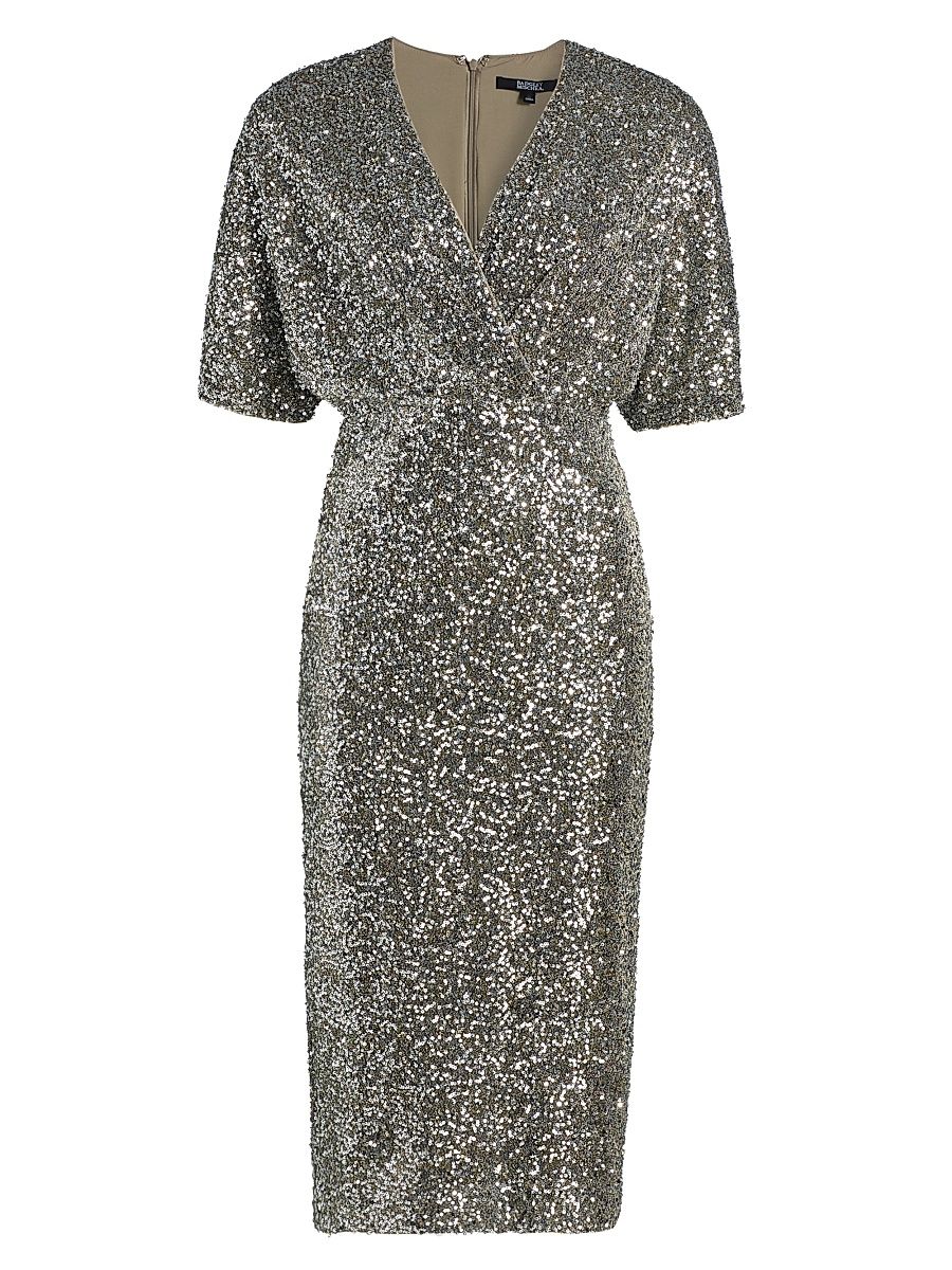 Women's Sequin V-Neck Midi-Dress - Gunmetal - Size 2