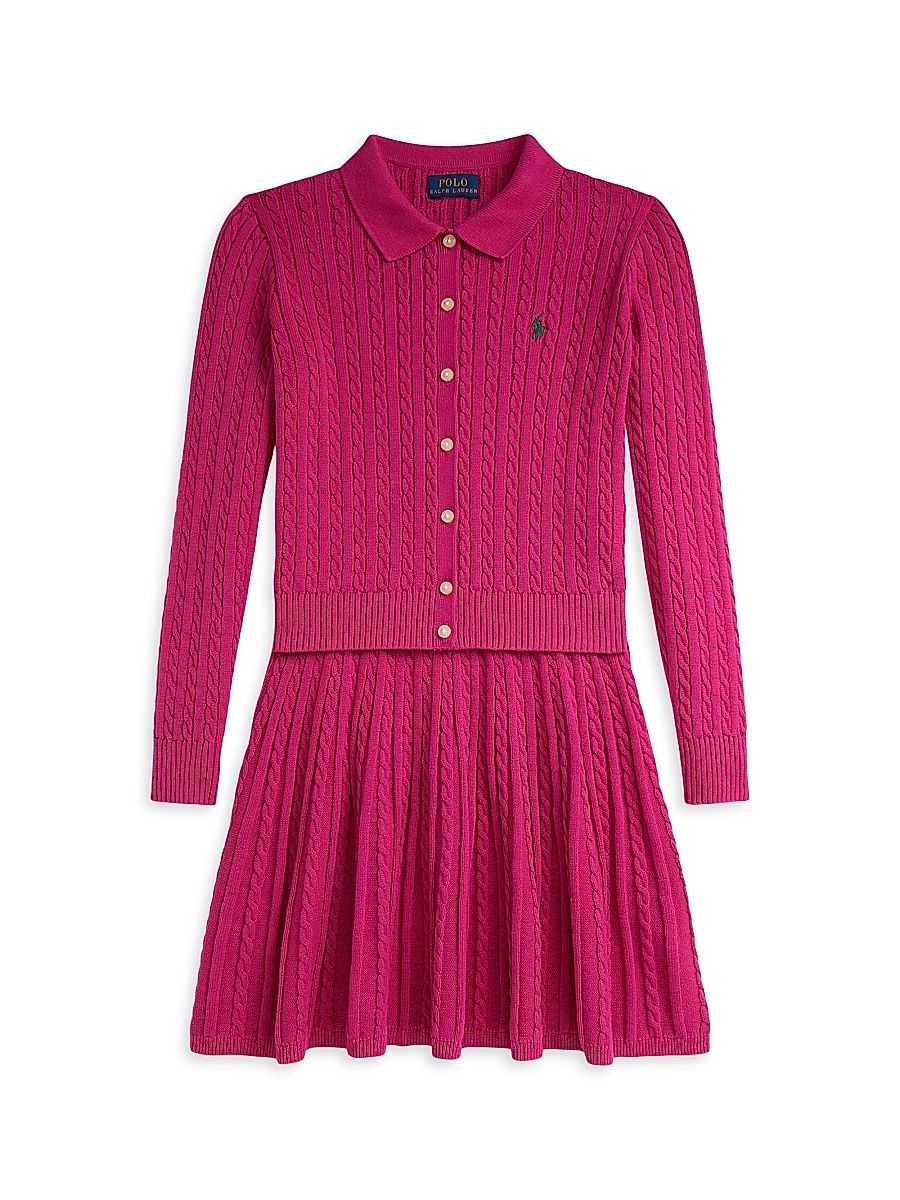 Little Girl's & Girl's 2-Piece Cable-Knit Top & Skirt Set - Preppy Pink - Size Small