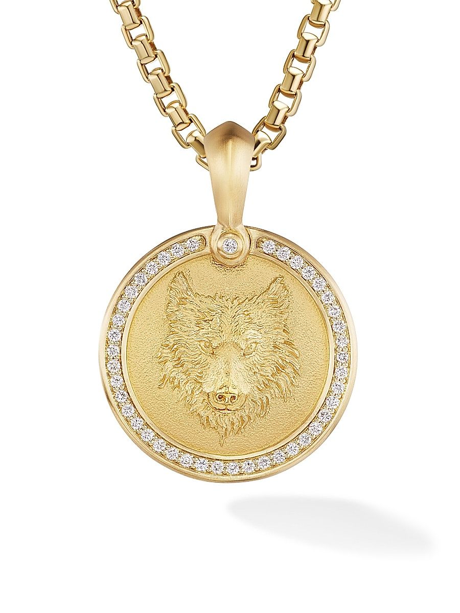 Men's Petrvs Wolf Amulet in 18K Yellow Gold - Diamond