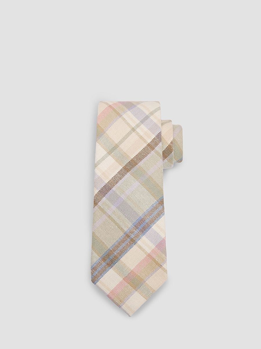 Men's Plaid Hemp-Cotton Tie - Classic Cream Multi