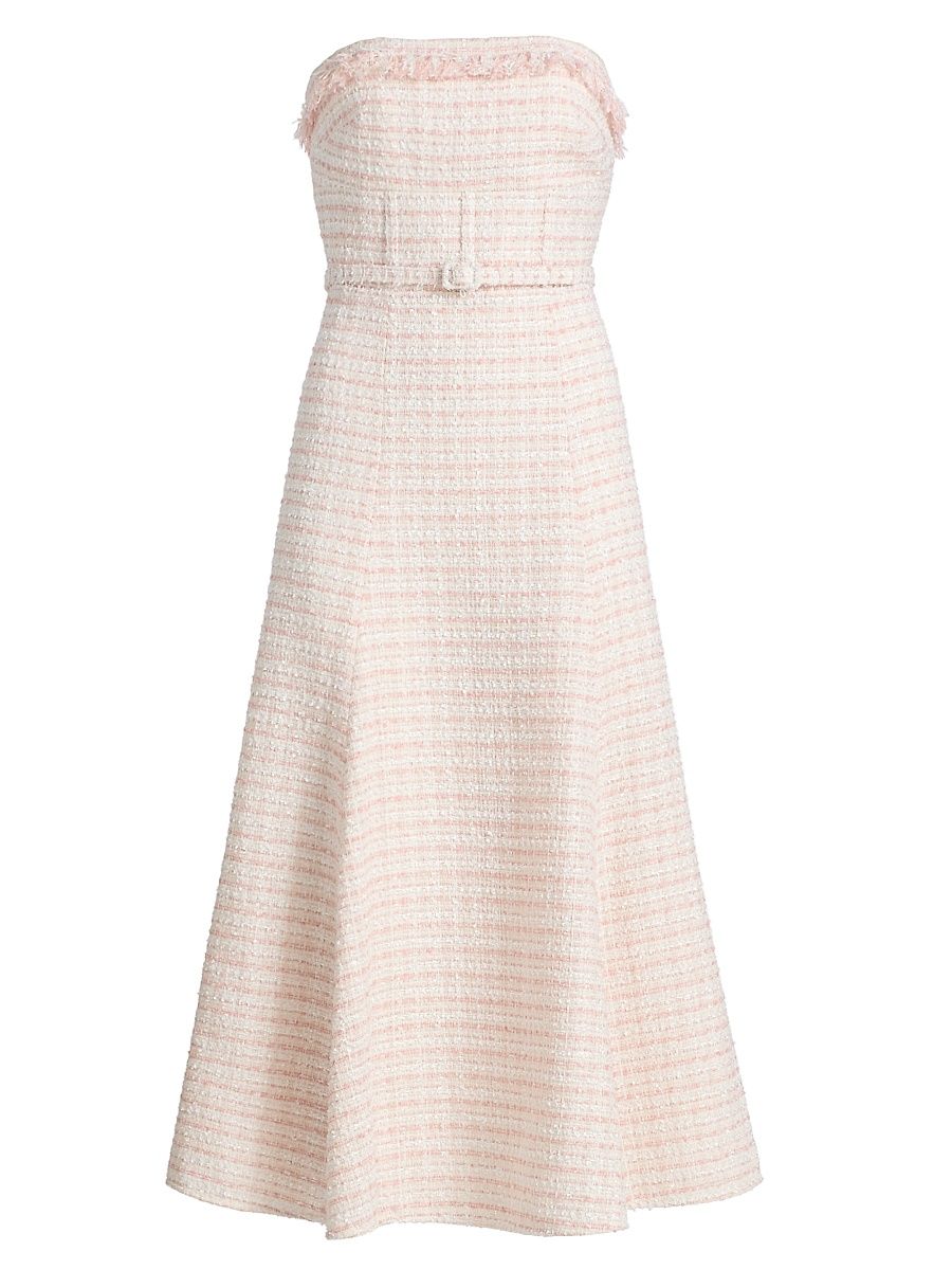 Women's Melanie Tweed Belted Midi-Dress - Pink Summer Tweed - Size XXL