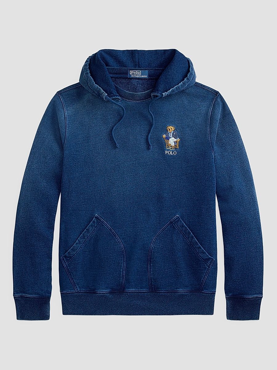 Men's Polo Bear Indigo Terry Hoodie - Newport Bear Dark Indigo - Size Large