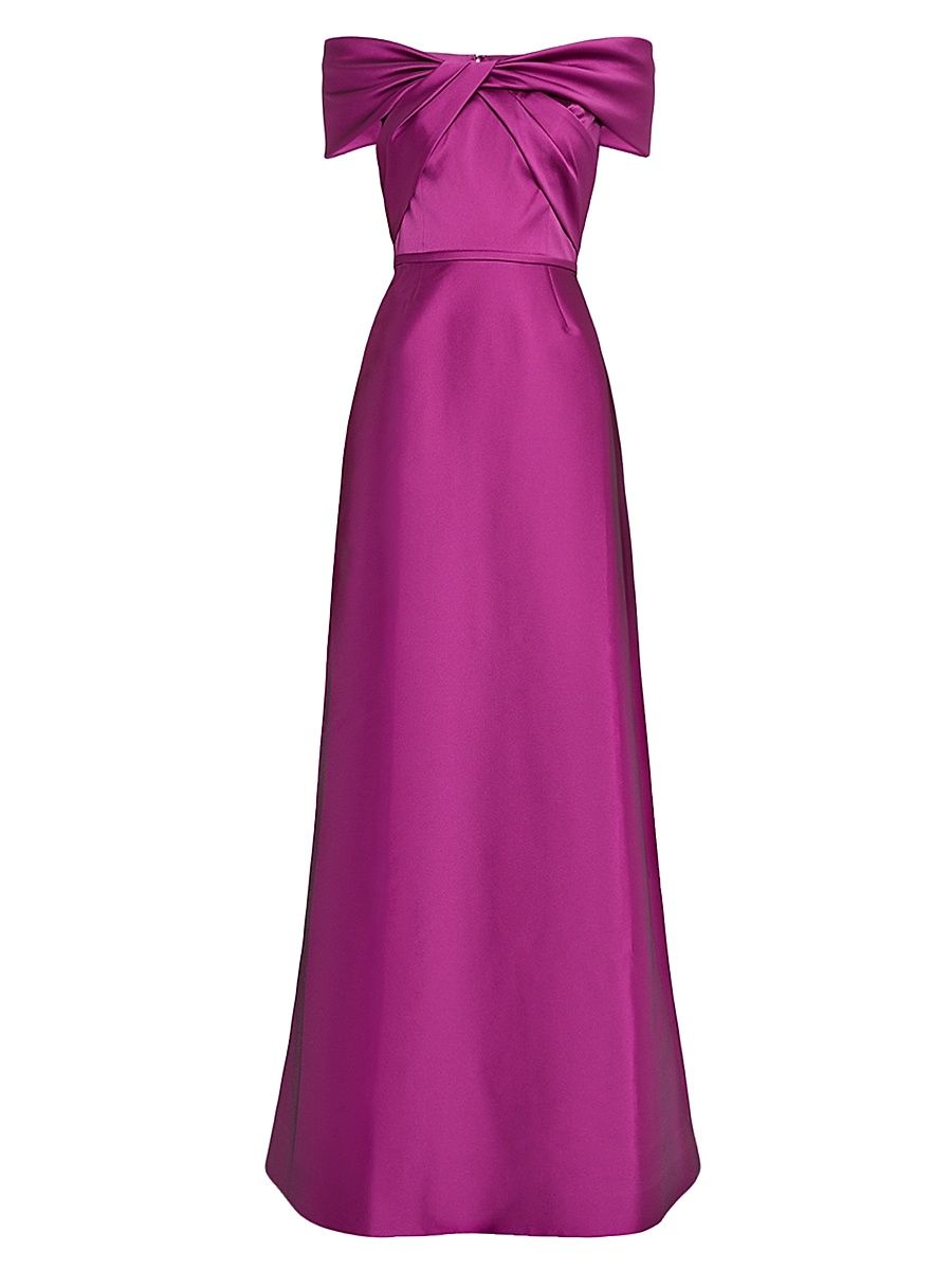 Women's Mikado Off-The-Shoulder Gown - Fuchsia - Size 14