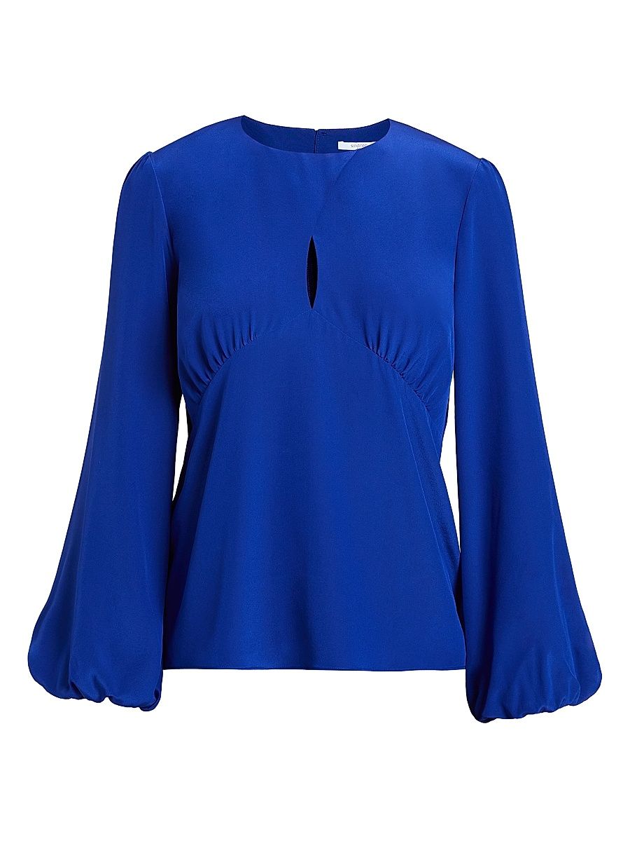 Women's Lyra Crossover Keyhole Silk Blouse - Electric Blue - Size 14