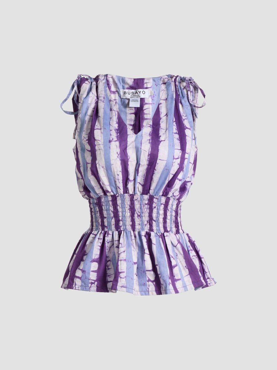 Busayo Women's Pamilerin Tie-Dye Striped Smocked Waist Top - Multicolour - Size XS