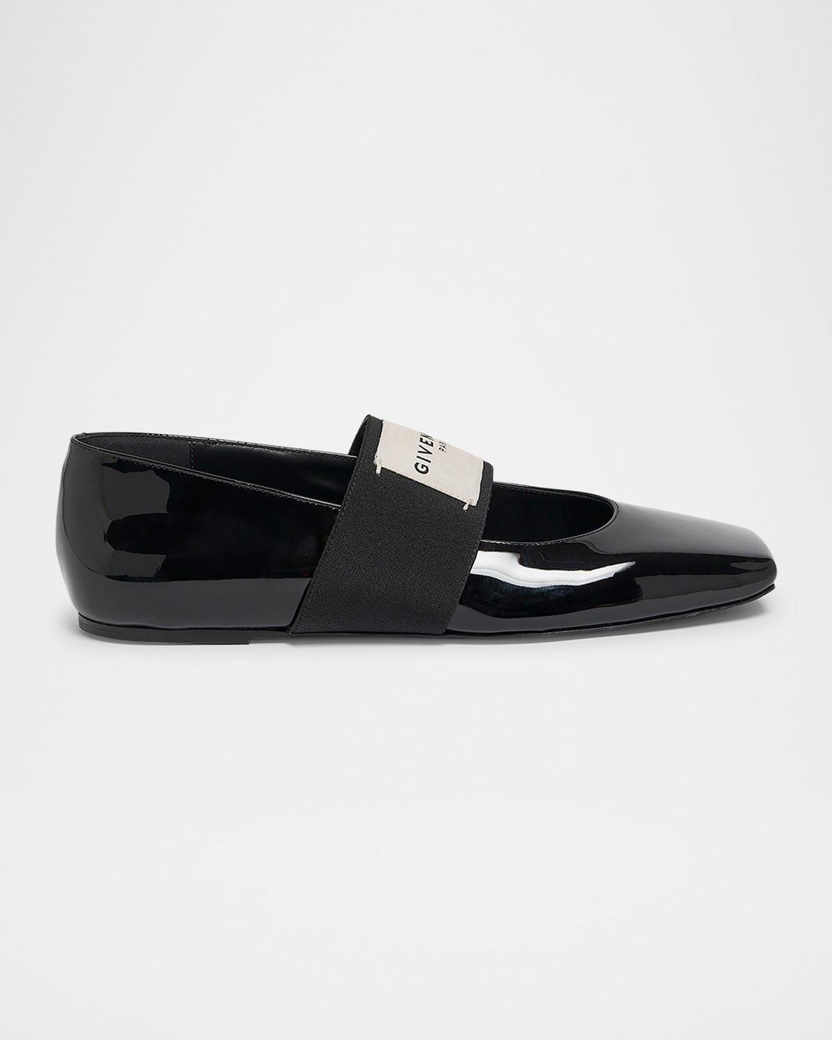 Sliced Square Label Patent Leather Ballerina Flats