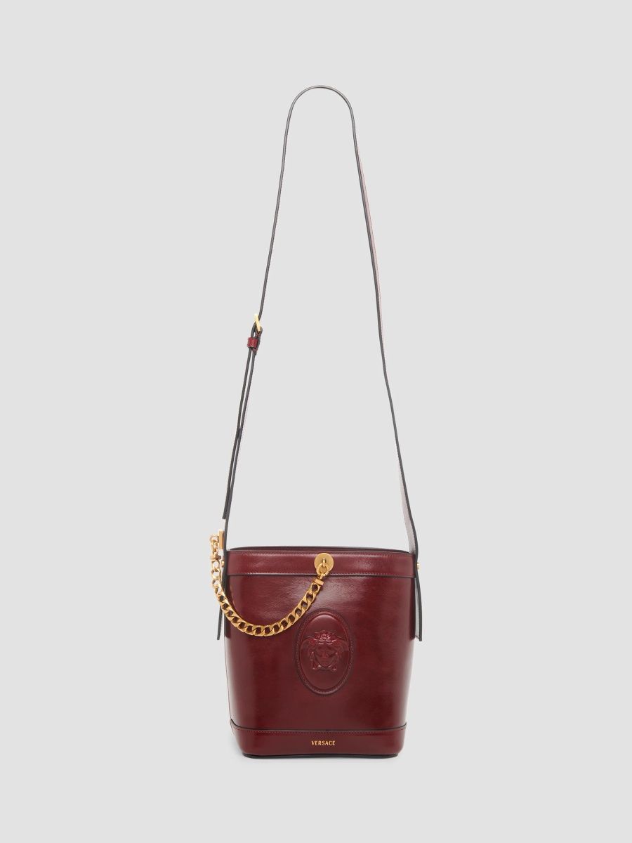Versace Women's Pivot Mini Leather Bucket Bag - Fire Gold