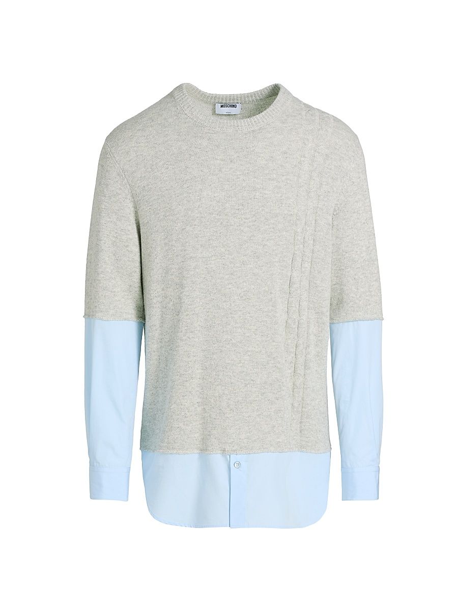 Men's Mixed-Media Crewneck Sweater - Grey - Size 46