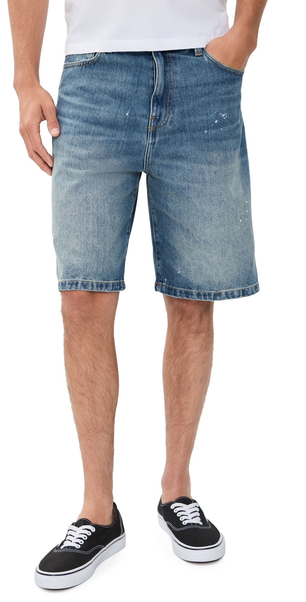 Carhartt WIP Landon Denim Shorts 10 Blue (Destroy Wash, Splatter) 33