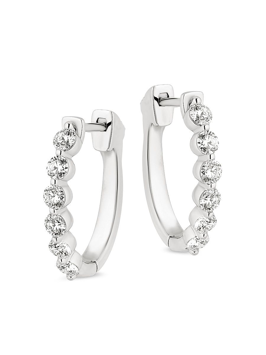 Women's 18K White Gold & 1.02 TCW Diamond Hoop Earrings - White Gold