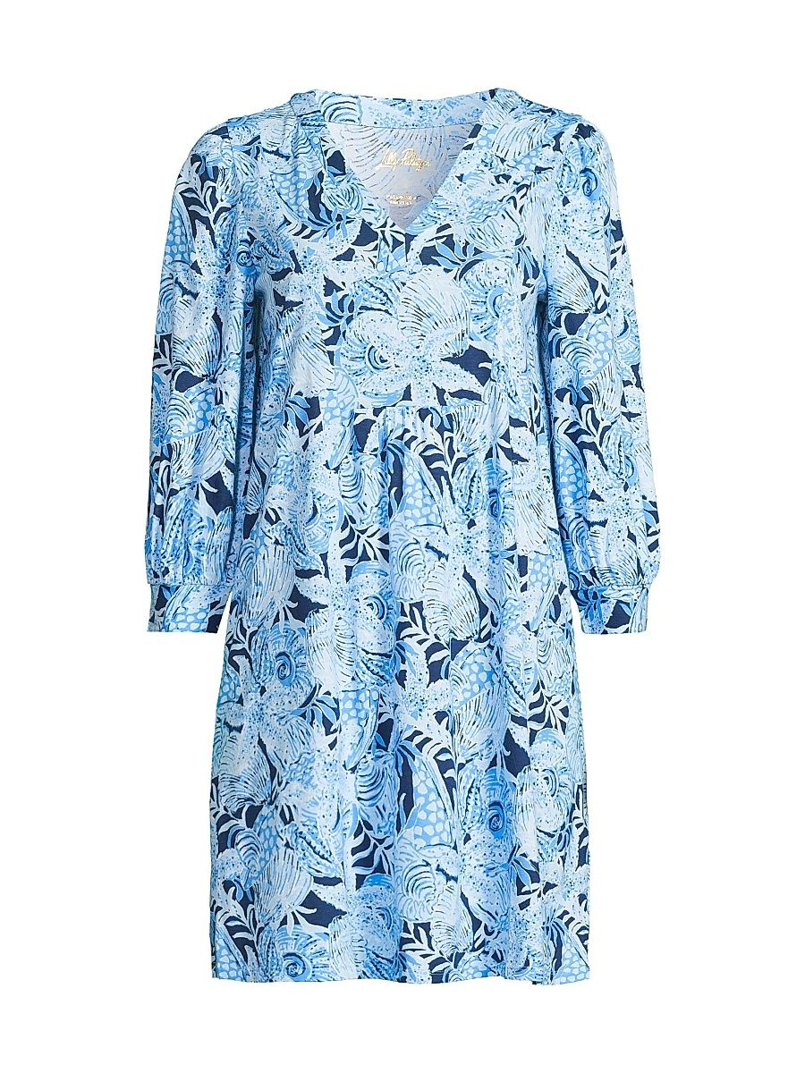 Women's Cass Floral Cotton Dress - Bonaire Blue - Size Medium