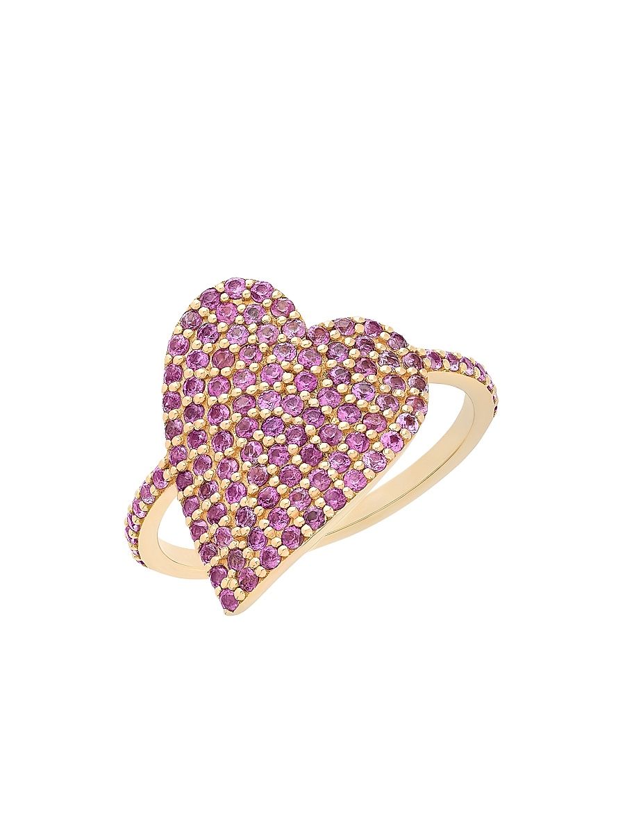 Women's 14K Yellow Gold & Pink Sapphire Heart Ring - Yellow Gold - Size 8