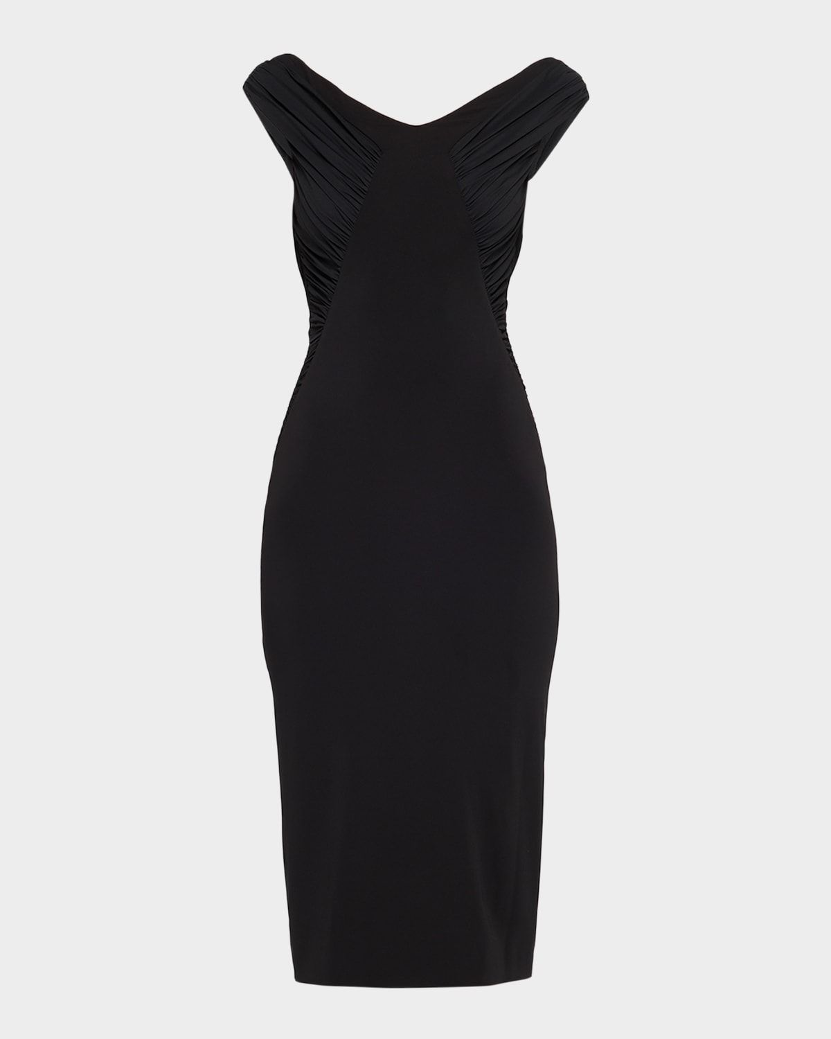 Ruched Organzino Crepe Midi Sheath Dress