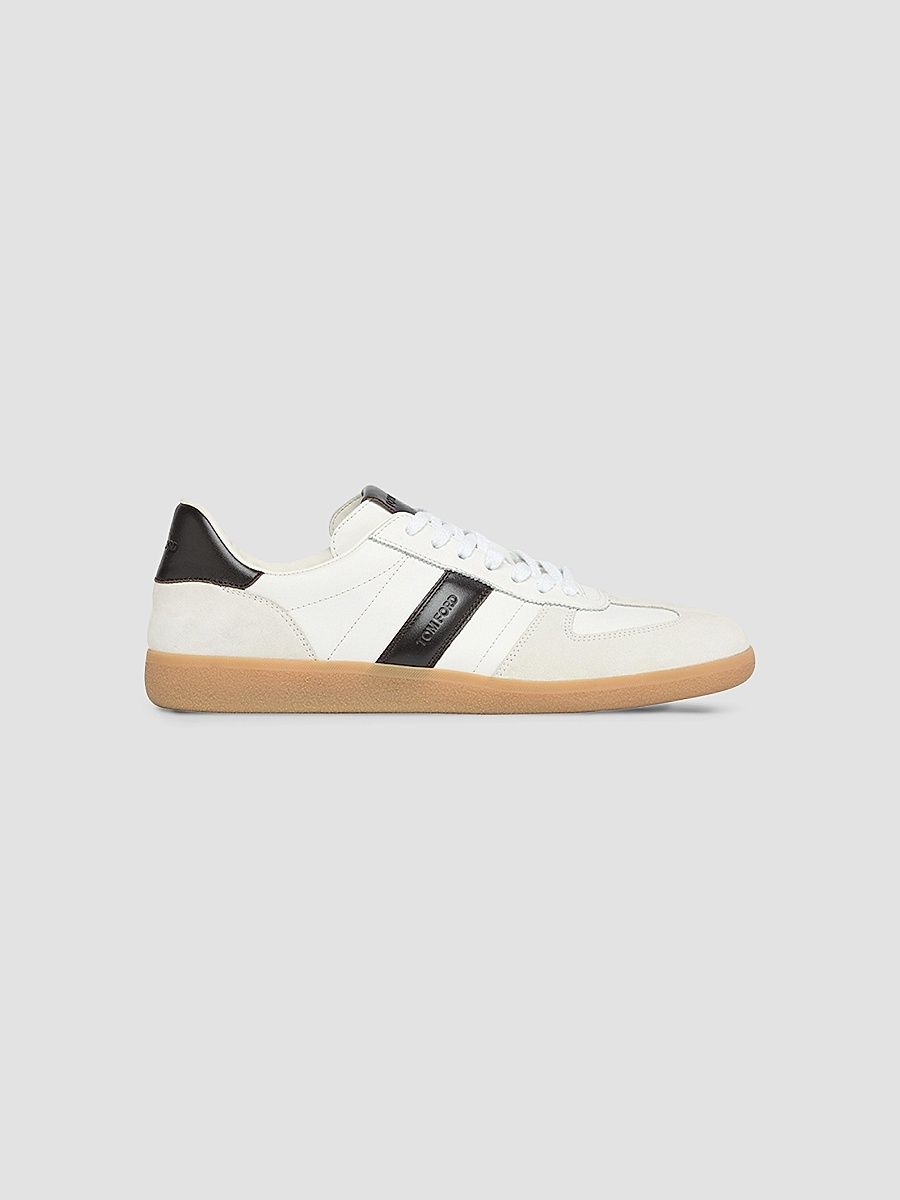 Men's Archer Striped Leather Low-Top Sneakers - White Black - Size 8.5