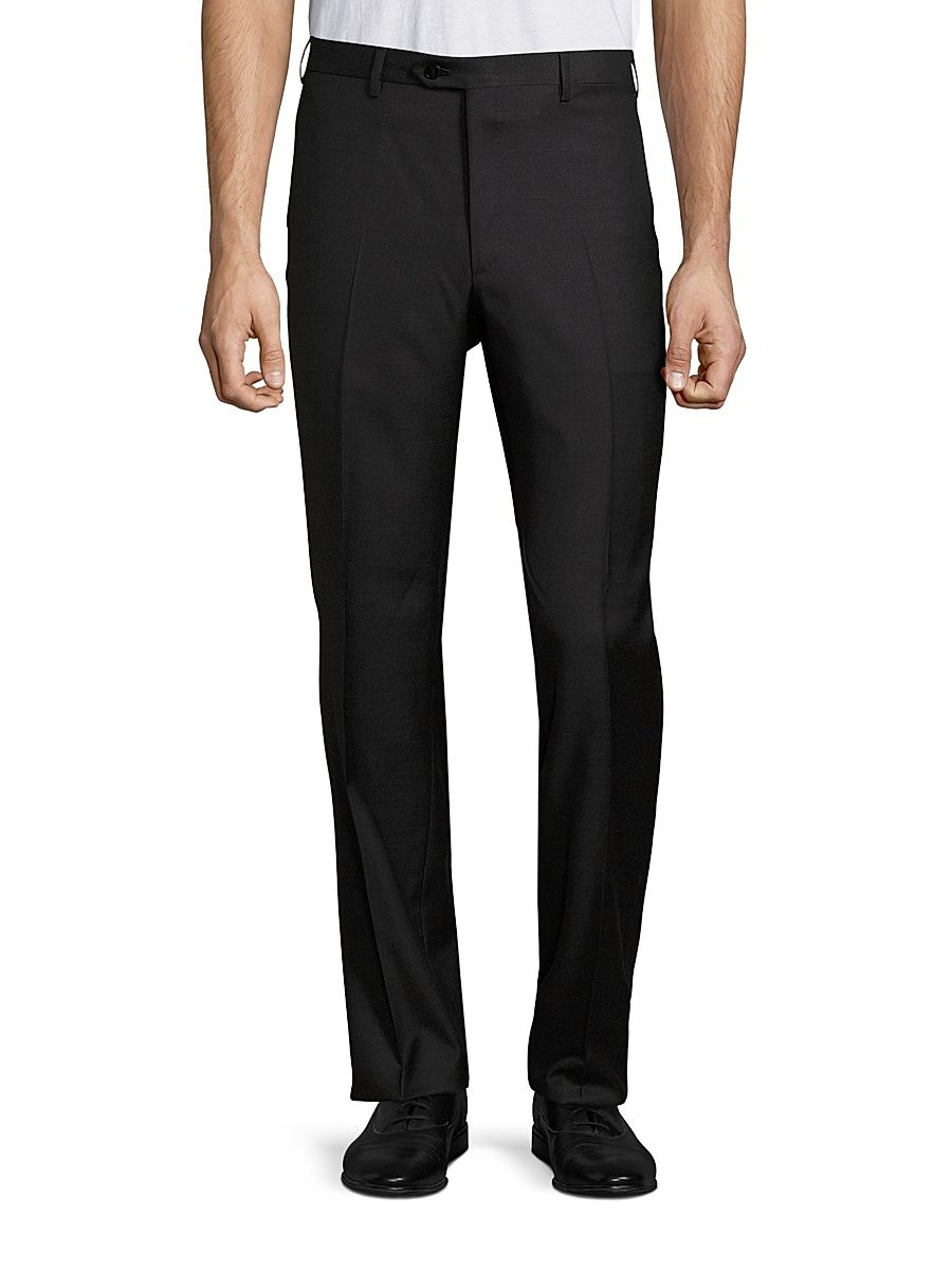 Men's Solid Wool Trousers - Black Grey - Size 34