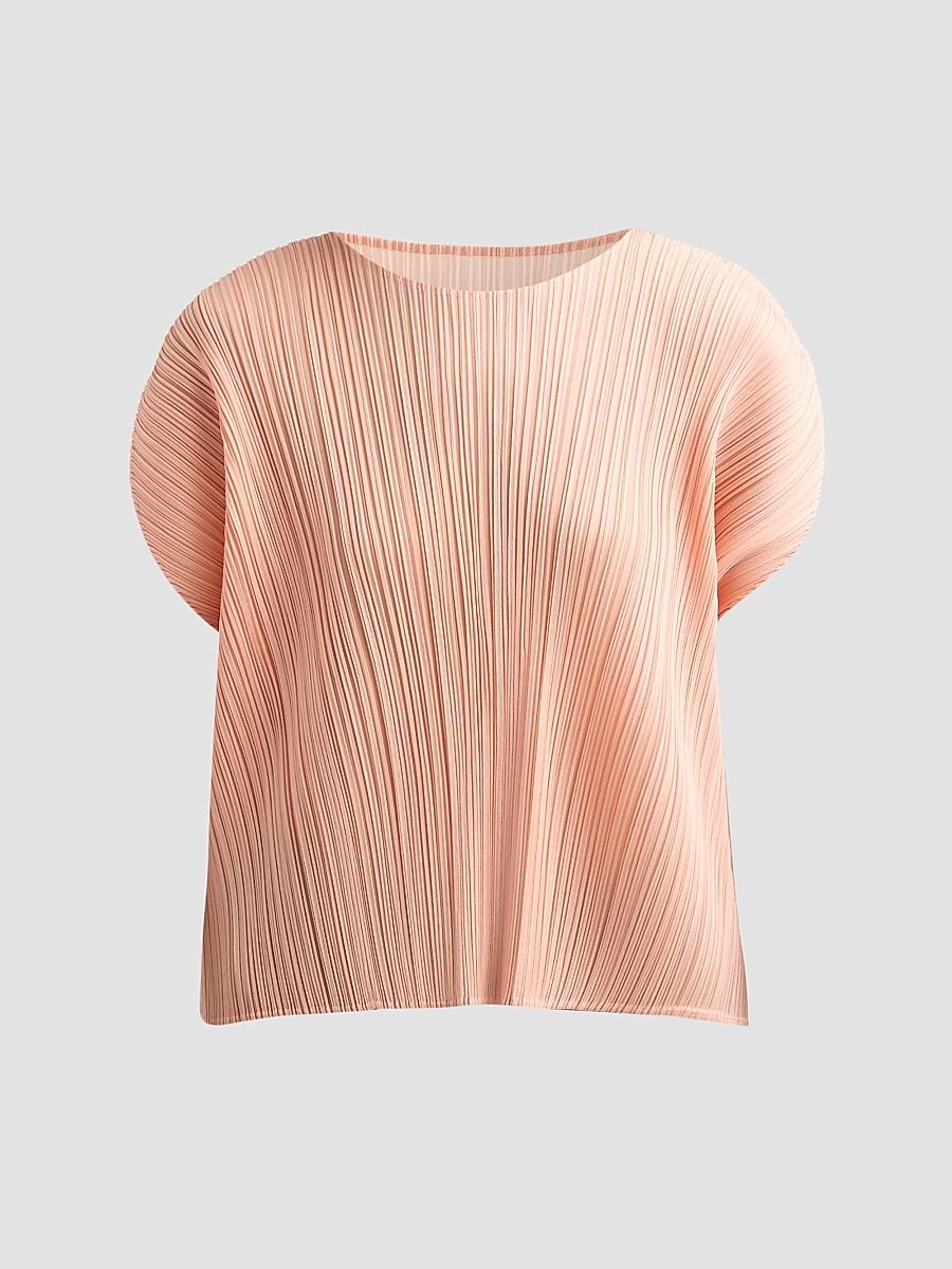 Women's Round Neck Pleated Top - Pale Orange