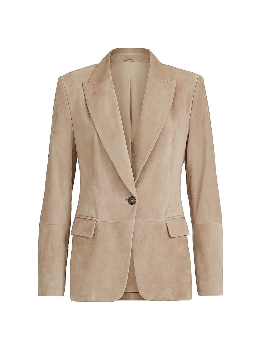 Women's Suede Blazer with Monili - Rust Brown - Size 14