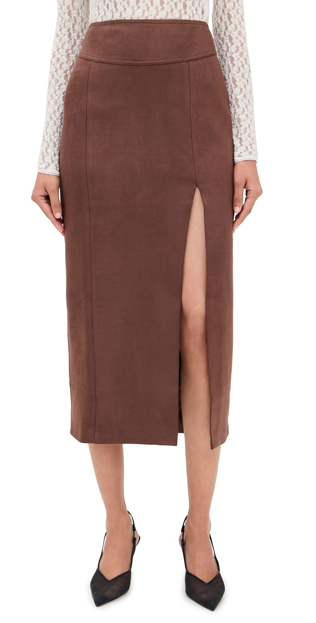 BARDOT Dante Vegan Suede Midi Skirt Chocolate 10