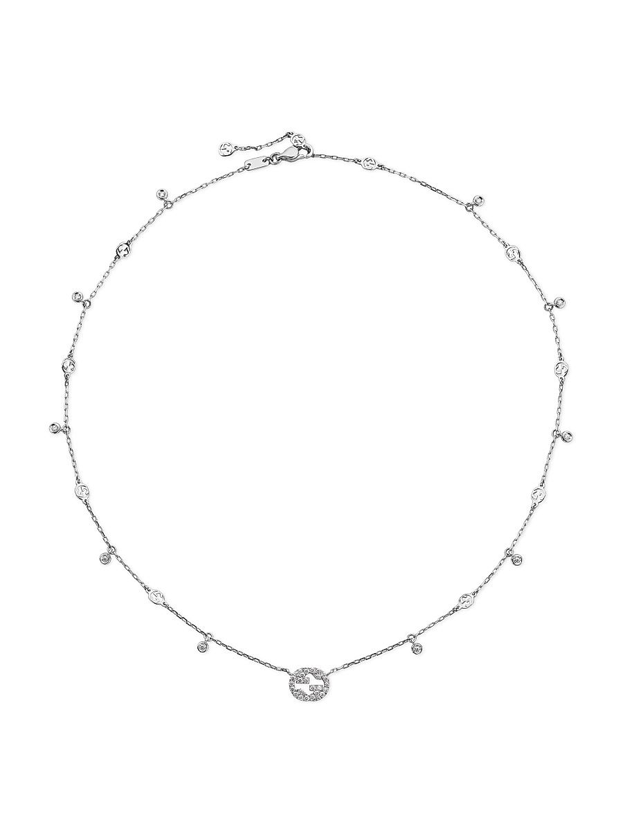 Women's Interlocking G 18K White Gold & 0.27 TCW Diamond Station Necklace - White Gold