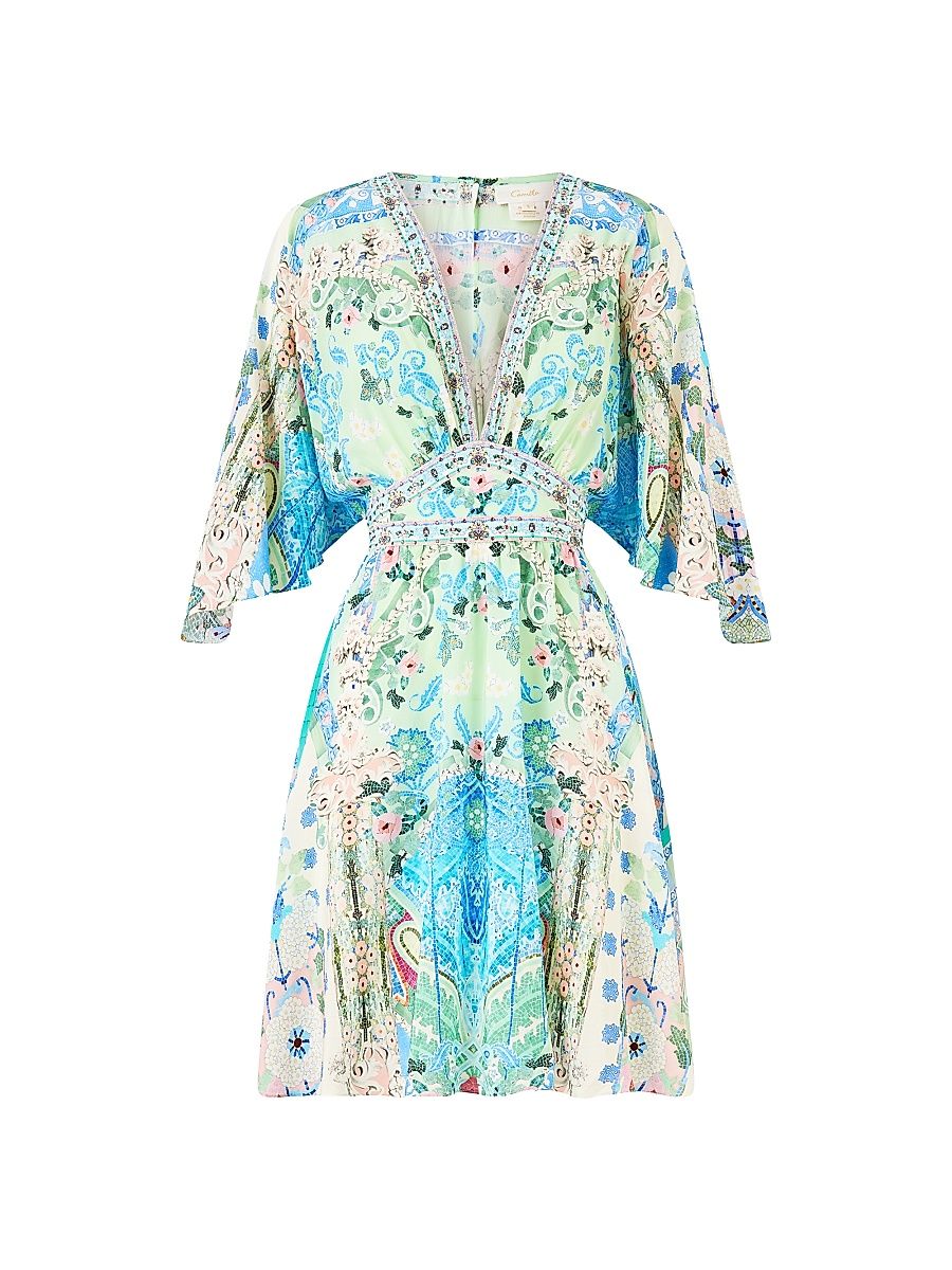 Women's Empire-Waist Silk Minidress - Midsummer Mosaics - Size Large